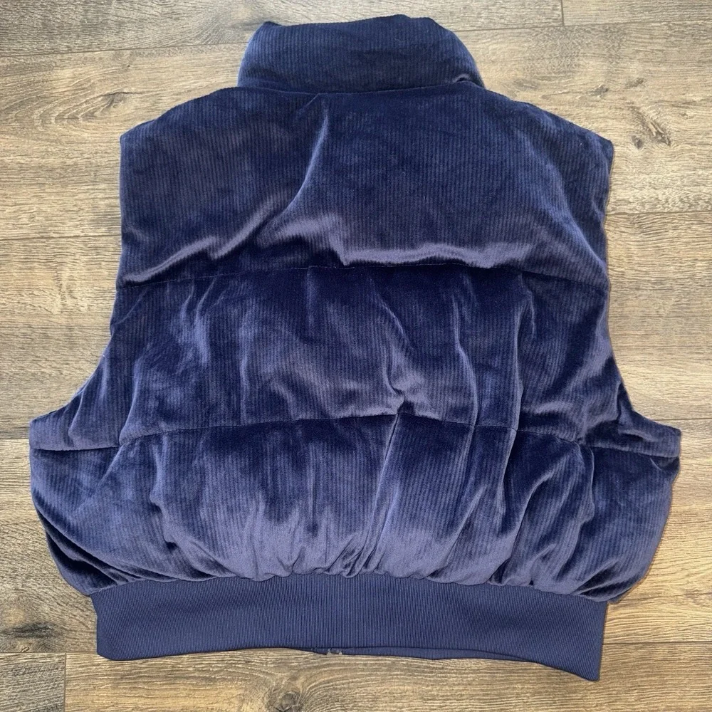 Victoria's Secret‎ Pink Ribbed Velour Crop Puffer Bomber Jacket Blue Gorpcore L